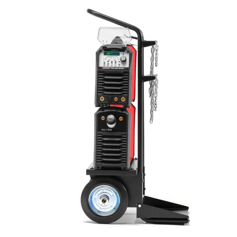 Rückansicht des IDEAL Expert TIG 220 AC/DC W mit Fahrgestell