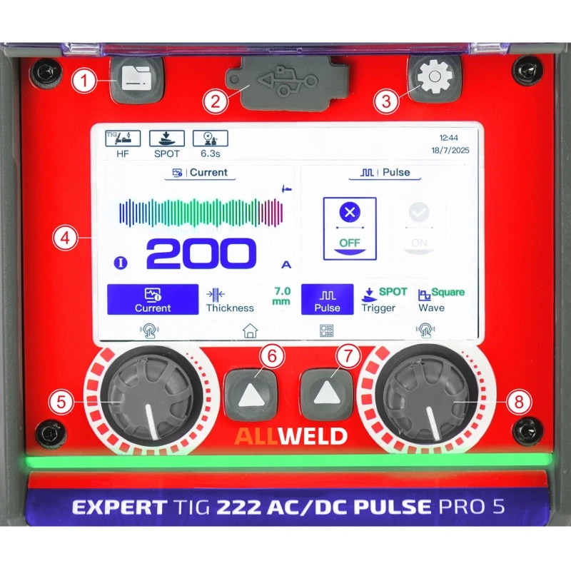 LCD-Bedienpanel des IDEAL Expert TIG 222 AC/DC PFC PULSE Pro 5