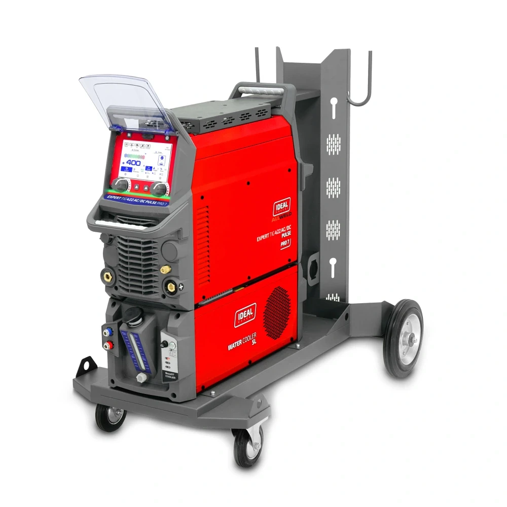 IDEAL Expert TIG 422 AC/DC Pulse Pro 7 LCD 400A mit Fahrwagen – Seitenansicht