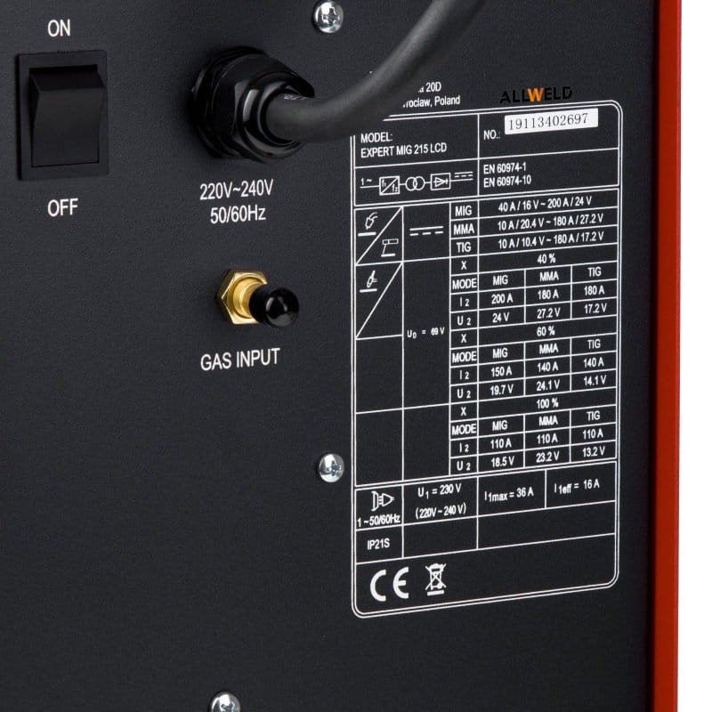 Ideal EXPERT MIG 215 LCD SYNERGIA - Typenschild