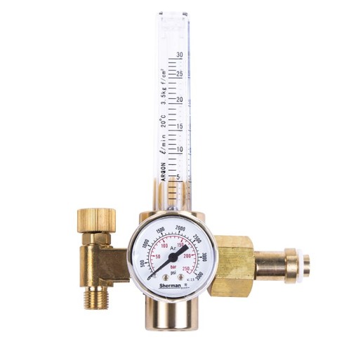 SHERMAN AR CO2 Flaschendruckminderer mit Rotameter | Einstufig für WIG & MIG/MAG