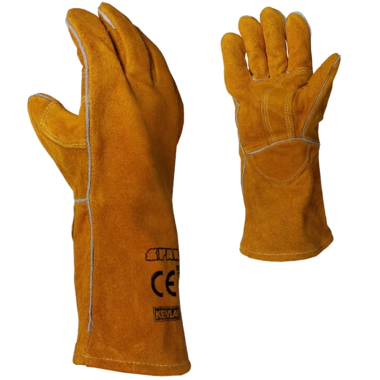 WIG/MAG MMA Schweißhandschuhe Rindspaltleder Gelb | EN 12477 Typ A Kevlar