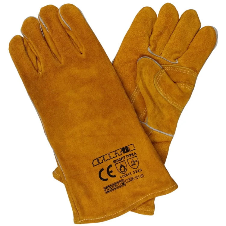 WIG/MAG MMA Schweißhandschuhe Rindspaltleder Gelb | EN 12477 Typ A Kevlar