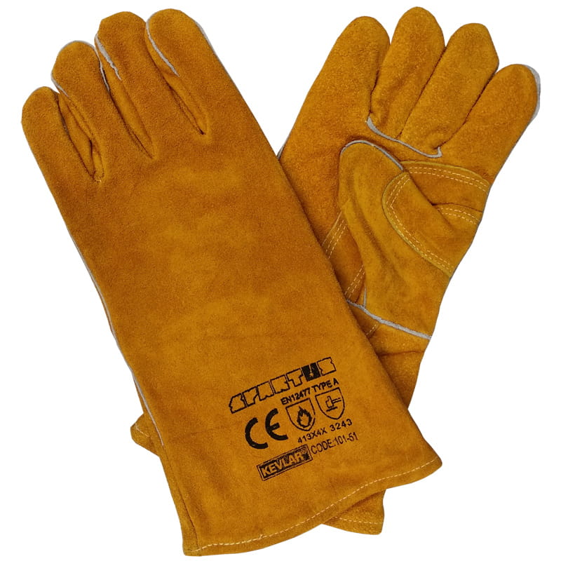 WIG/MAG MMA Schweißhandschuhe Rindspaltleder Gelb | EN 12477 Typ A Kevlar