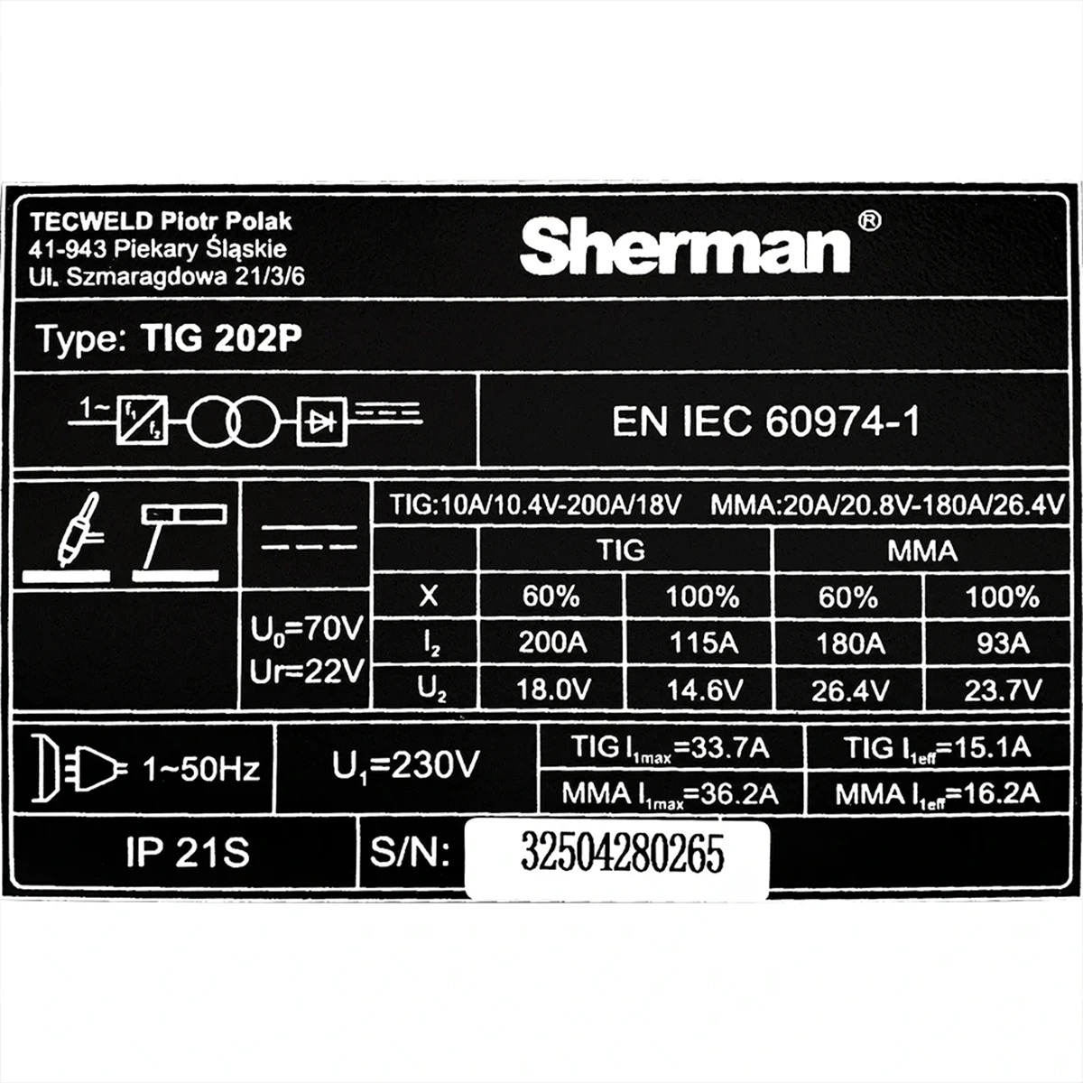 Sherman TIG 202 P DC WIG / MMA Schweißgerät