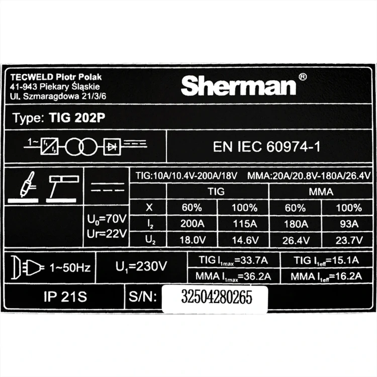Sherman TIG 202 P DC WIG / MMA Schweißgerät