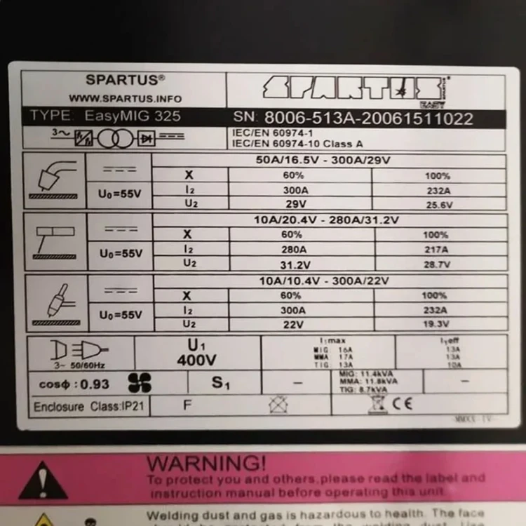 SPARTUS EasyMIG 325 MIG/MAG/MMA Synergie LCD