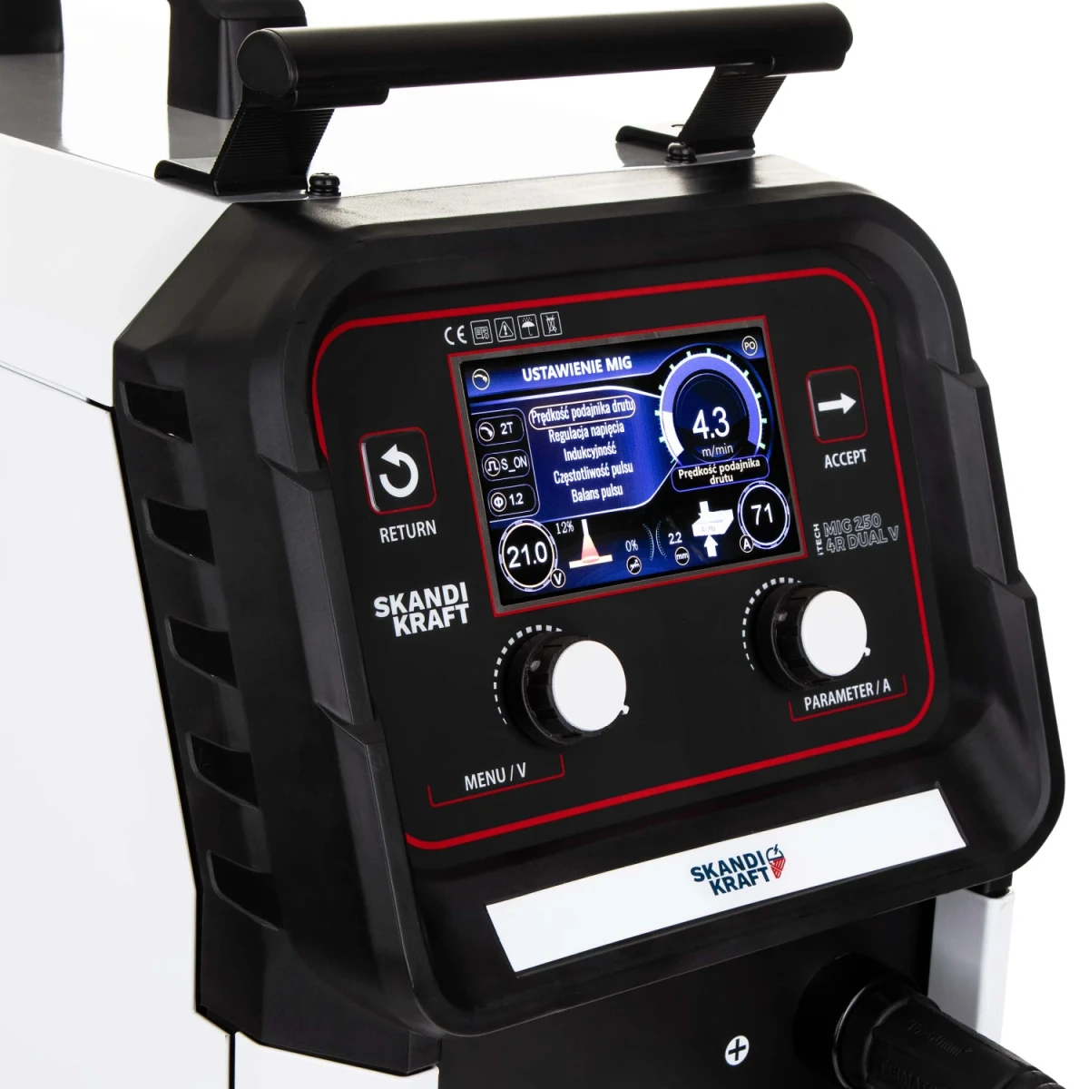 Bedienpanel des SKANDI KRAFT iTECH MIG 250 4R DUAL V