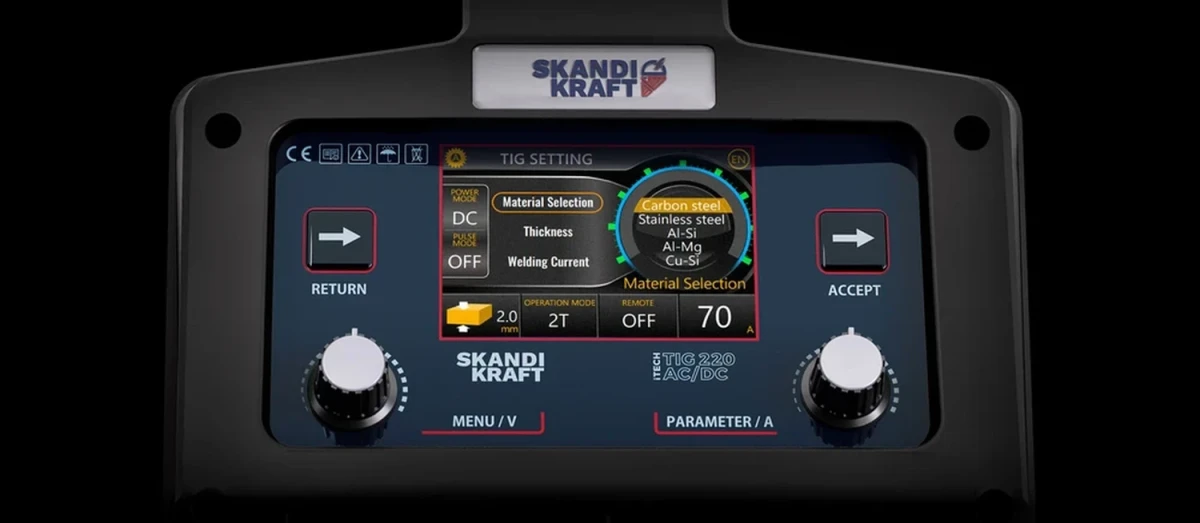 LCD-Bedienpanel des SKANDI KRAFT iTECH TIG 220 AC/DC