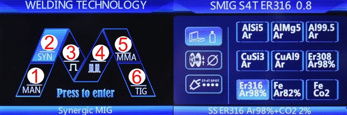 Ideal TECNOMIG 254/2 PULSE LCD Multiprozess-Schweissgeraet - Bedienbildschirm