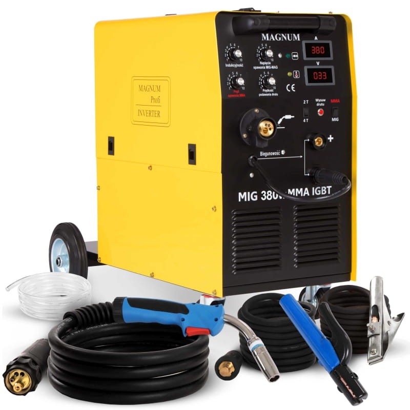 MAGNUM MIG 380 W Inverter Schweissgeraet mit professionellem 4 Rollen Drahtvorschub und 380 Ampere Schweißleistung