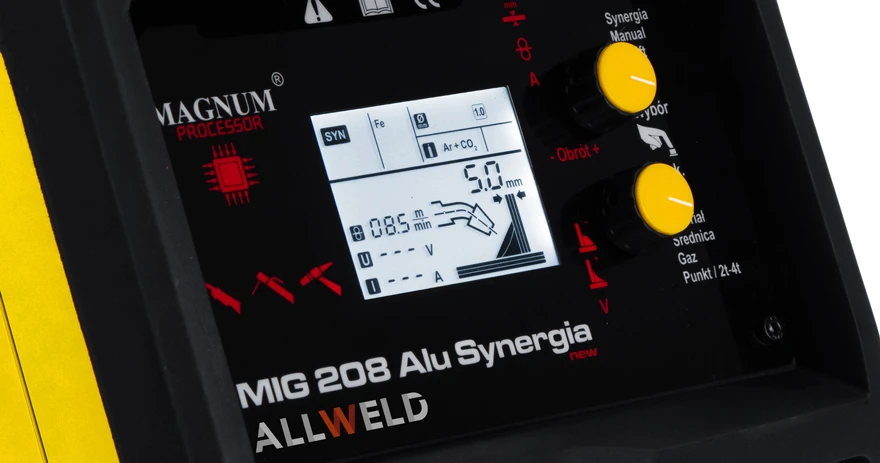 Synergische Programmeinstellungen Magnum 208 Alu Synergia Display Übersicht Schweißmodi