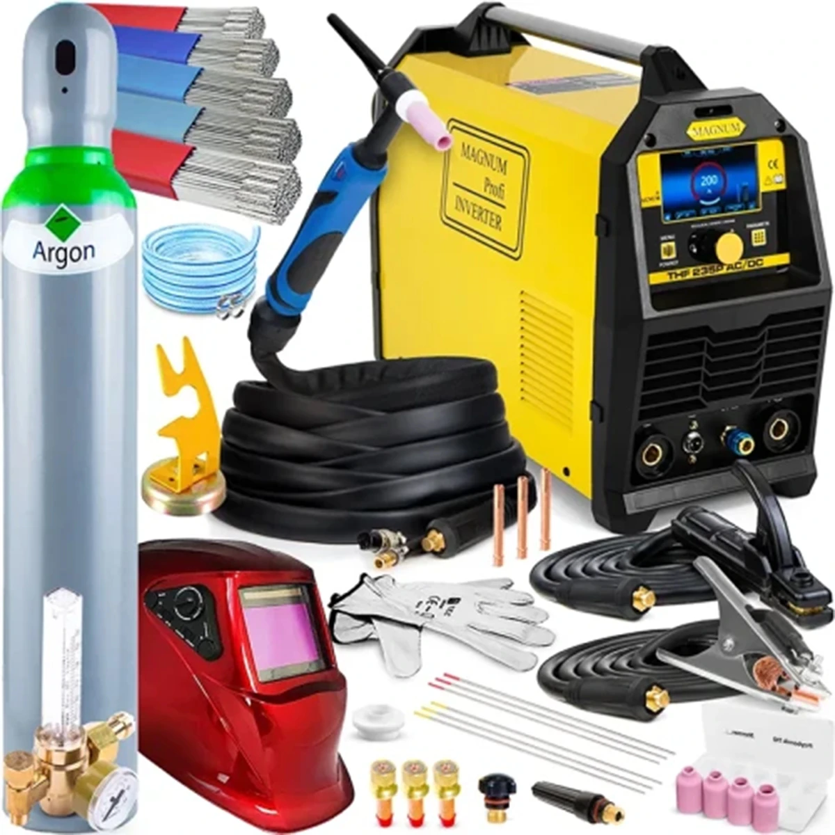 MAGNUM THF 235P AC DC WIG MMA Inverter Schweißgerät Frontansicht mit LCD Display und Bedieneinheit