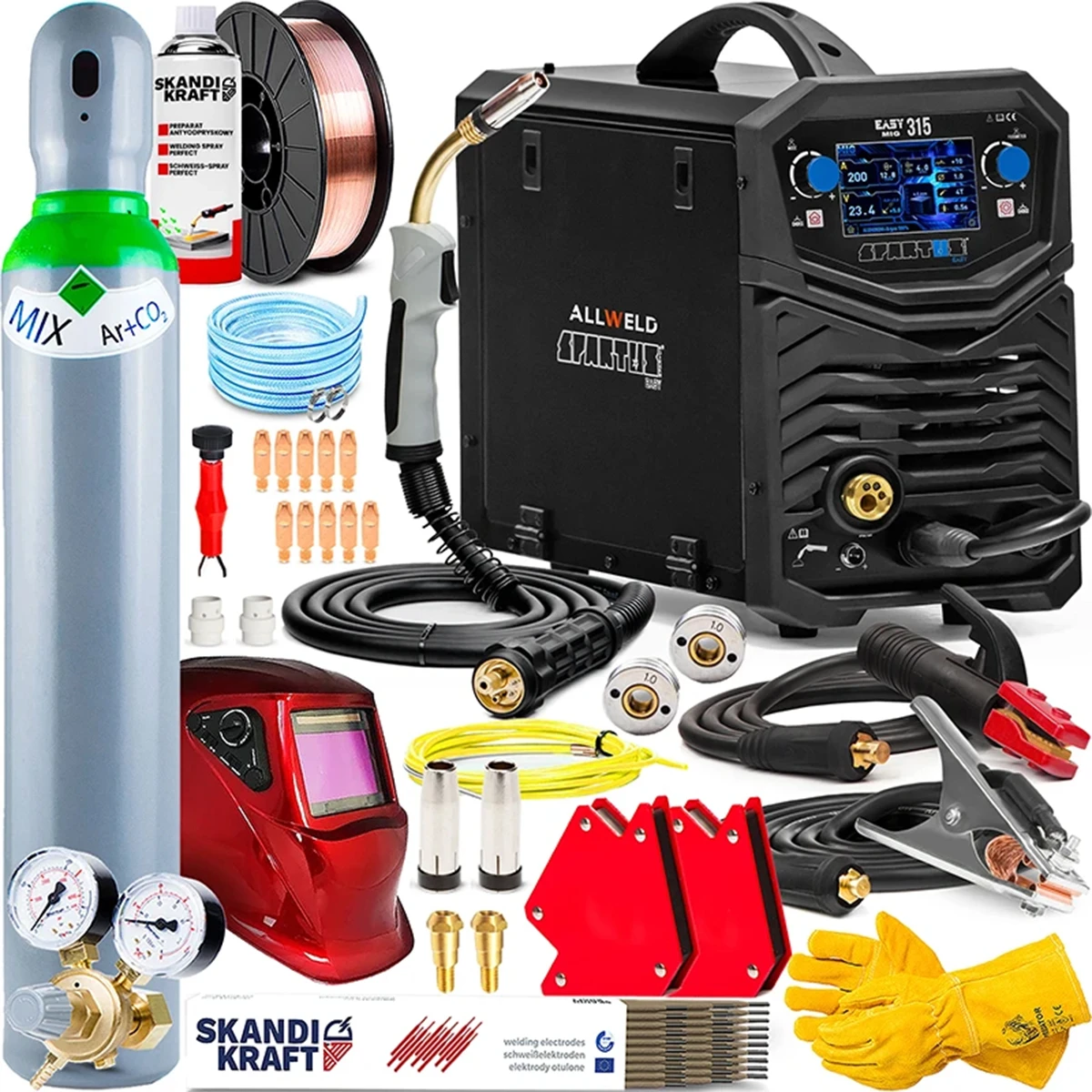 SPARTUS EasyMIG 315 Inverter Schweißgerät mit LCD Display und 4 Rollen Drahtvorschub