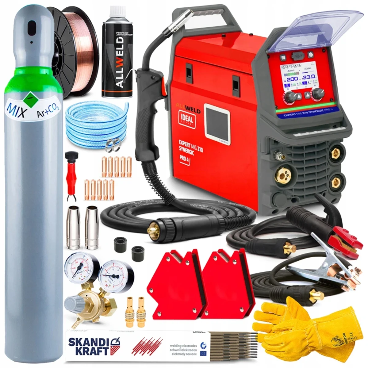Ideal EXPERT MIG 210 SYNERGIC Pro4 LCD Multiprozess-Schweissgeraet - Hersteller-Set 
