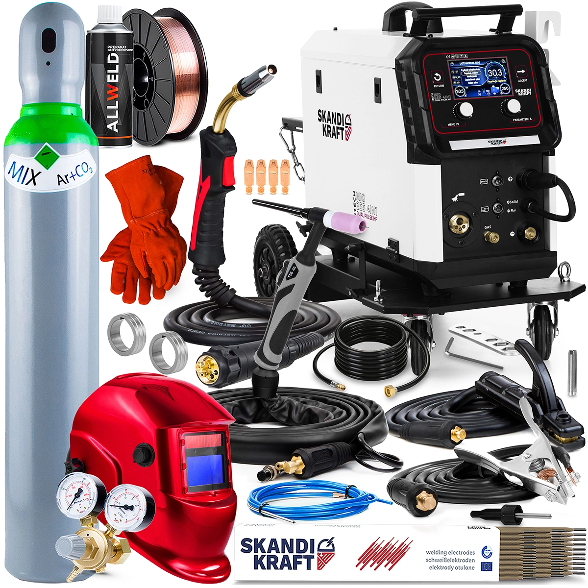 SKANDI KRAFT iTECH MIG 255 4in1 Dual Pulse HF 4-in-1 Schweißgerät mit 4 Rollen Drahtvorschub